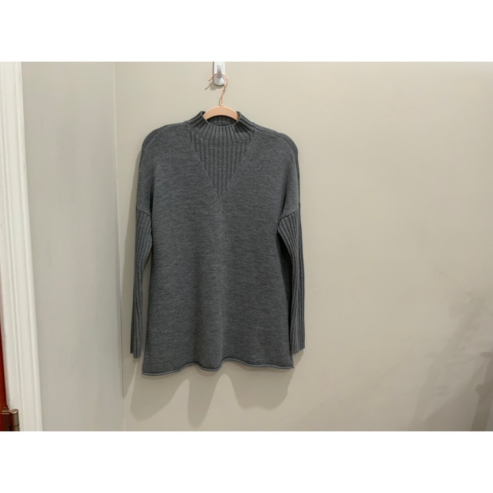Tory Burch Grey Merino Wool Mock Neck V-Neck Layered Sweater 33153644 Mens S/P